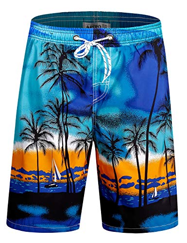 APTRO Men's Swim Trunks Long Palm Board Shorts Beach Swimwear #D1701 Blue L