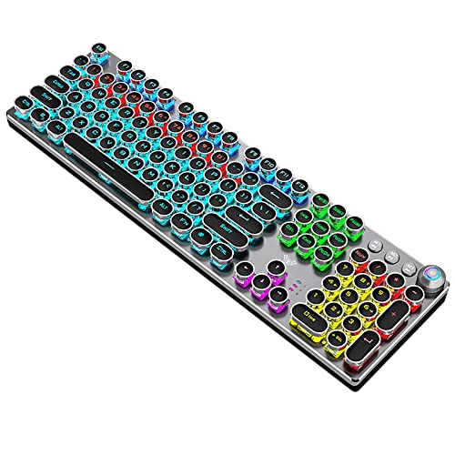 ZDawnn Typewriter Style Mechanical Gaming Keyboard.LED Rainbow Backlit,104 Keys,Retro Punk Round Keycaps with Brown Switch,Wired with USB-A,for PC/Mac/Laptop