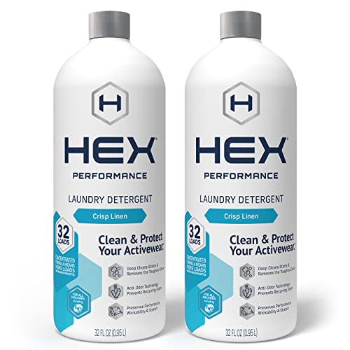 HEX Performance Laundry Detergent, Crisp Linen, 64 Loads (Pack of 2) - Designed for Activewear, Eco-Friendly, Concentrated Formula