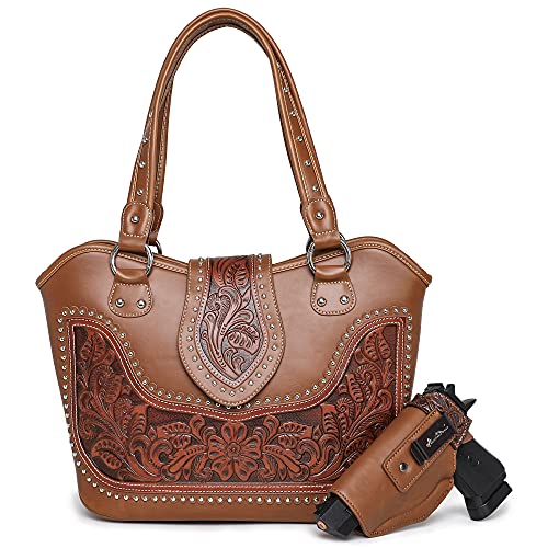 Montana West Women Shoulder Bag Hobo Handbag Fashion Tooling Tote Bag with Detachable Holster WRLH-8005BR