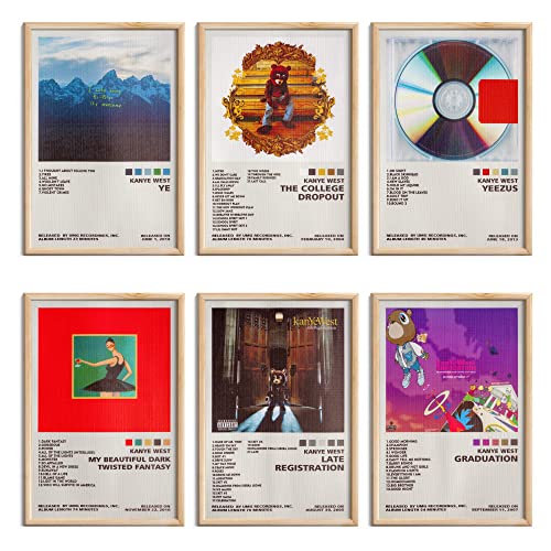 ManRule Kanye West Poster Set of 6 Album Cover Posters 8 by 12 inch Music Posters for Room Aesthetic Canvas Wall Art for Teens Room Decor UNFRAMED (Kanye West)