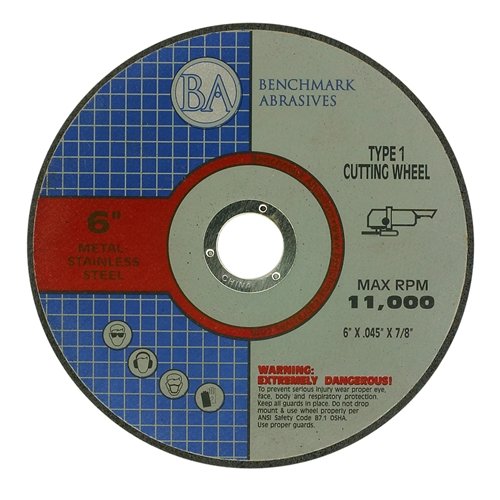 Benchmark Abrasives 6' Aluminum Oxide Quality Thin Cut Off Wheel for Metal and Stainless Steel .045' Thick 7/8' Arbor, Angle Grinder Wheel, Grinder Cutting Wheel - 25 Pack
