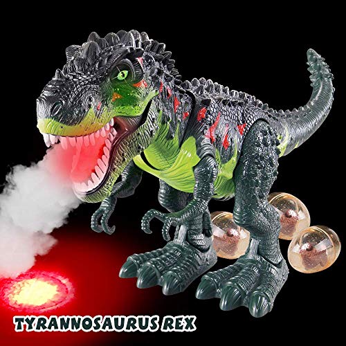 WESPREX Electronic Walking T-Rex: Flame Spray, Water Mist, Laying Eggs, Light Up Eyes, Roaring Sound, Realistic Toy for Kids 3+