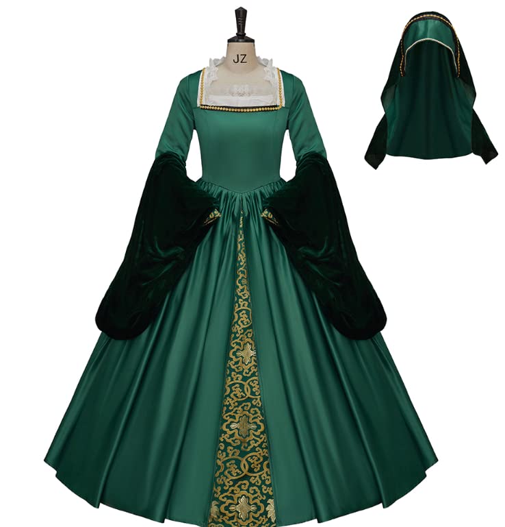 1791's lady The Other Boleyn Girl Dress Gown Anne's Costume (XL:H(65'-67') B(42'-43') W(34'-35') Hip(44'-45.5'), Green)