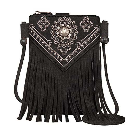 Montana West Crossbody Purse for Women Trendy Fringe Purses Western Cell Phone Crossbody Small Phone Purse Leather Womens Purses and Handbags Girls Grey Sacs dame Bolsos de señora PH02-208BK