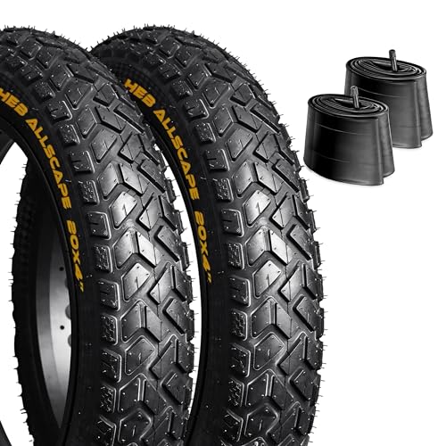 HEB ALLSCAPE Heavy Duty 26x4 / 20x4 Bike Tire - High-Performance Puncture Resistant Fat Tire for E-Bike Mountain Bikes, All Terrain, Bike Tire for Street + Trail Riding (20 x 4 Tire + Tube, Qty 2)