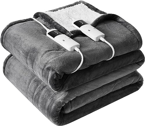 BOMOVA Heated Electric Blanket Queen Size, 84' x 90' Heating Blanket with Dual Control, 10 Heating Levels & 8 Hours Auto Off, Super Cozy Soft Sherpa Blanket with Fast Heating Overheating Protection
