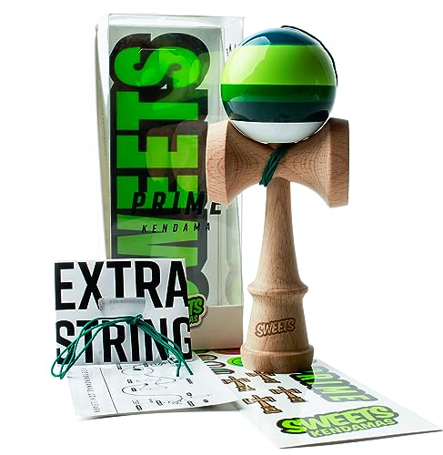 Sweets Kendamas 5-Stripe Boost Kendama - All Levels, Improves Hand Eye Coordination, Reflexes, Stripe Design, Extra String Accessory Gift Bundle (Dougie)