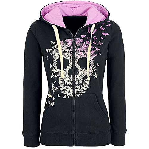 BEUU Women Skull Printed Hoodies Sweatshirt Plus Size Steampunk Gothic Printed Kangroo Pockets Jacket Tops for Women Balloon Pumpkin Clover Witch Blazer Jackets For Women Gift For Wife Christmas
