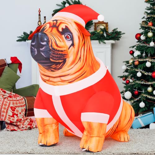COMIN 4 FT Tall Christmas Inflatables Dog Outdoor Decorations Christmas Blow Up Pug Inflatable with Built-in LED Lights Yard Decoration for Holiday Indoor Lawn Garden