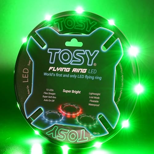 TOSY Flying Ring - 12 LEDs, Super Bright, Soft, Auto Light Up, Safe, Waterproof, Lightweight frisbee, Cool Birthday, Camping, Easter Basket Stuffers & Outdoor/Indoor Gift Toy for Boys/Girls/Kids