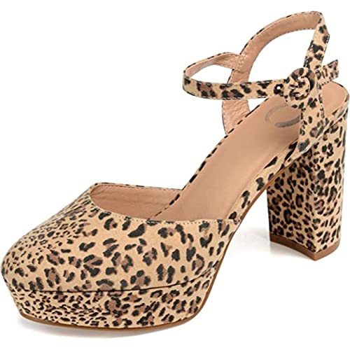 Journee Collection Womens Roslynn Pump with Vegan Suede Uppers and Buckle Closure, Leopard, 6