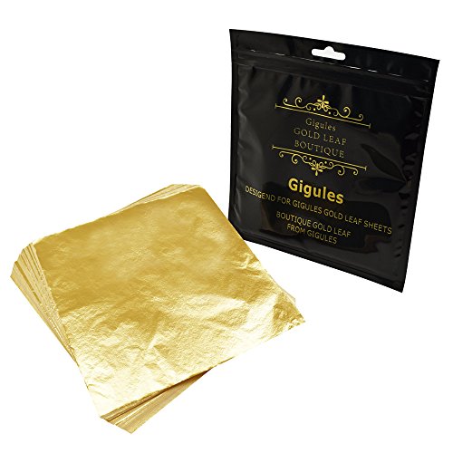 Gigules Gold Leaf Sheets 100 Pcs Imitation Gold Foil Sheets for Arts Painting Gilding Crafts Decoration 5.5' x 5.5'