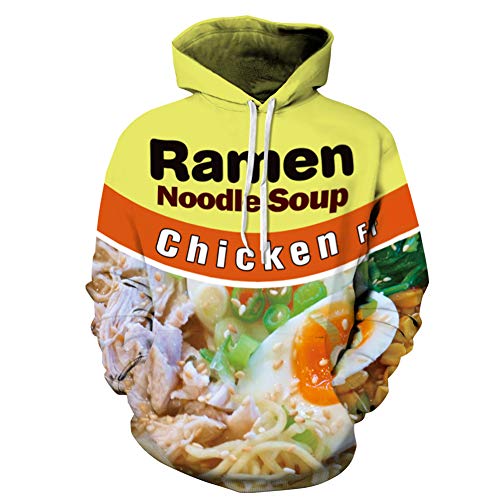 ZUEVI Ramen Noodles Hoodie,Men's Unisex Novelty 3D Printed Pullover Hoodies Sweatshirt with Pockets(CHICKEN-M)