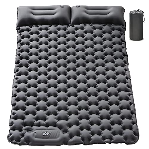 ABTOHE Double Sleeping Pad for Camping,Camping Sleeping Pad 2 Person with Pillow Built-in Foot Pump Camping Sleeping Mat for Backpacking, Hiking, Portable Camping Pad (Grey-Full)