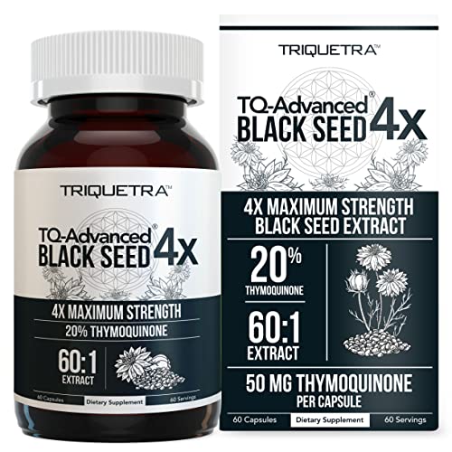 20% Thymoquinone Black Seed Oil Extract Capsules - TQ-Advanced 4X: Highest Thymoquinone Concentration Available - 60:1 Concentrate from Nigella Sativa, Raw Form, Vegan, Glass Bottle (60 Capsules)