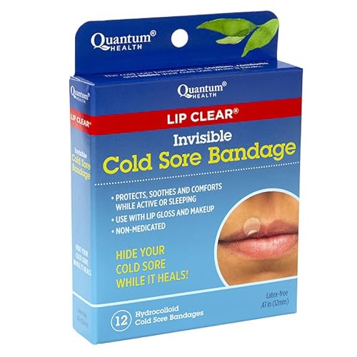 Quantum Health Lip Clear Invisible Cold Sore Patches for Lips Help Soothe Shield & Hide Cold Sores - Helps Prevent Contamination - Fever Blister Bandages for Women & Men - 1 Pack( 12 Count)