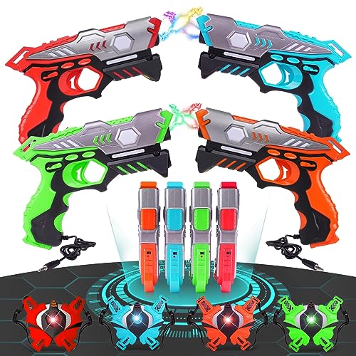 VATOS Rechargeable Laser Tag Gun - Real-time Data SYNC Infrared Laser Tag Sets of 4 Gun 4 Vest, Lazer Tag Game for Adults, Laser Tag Gun Set of 4 for Boys Girls Age 6-12 Years Old
