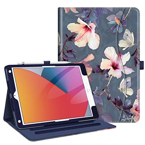 Fintie Case for iPad 9th / 8th / 7th Generation (2021/2020/2019) 10.2 Inch - [Corner Protection] Multi-Angle Viewing Stand Cover with Pocket & Pencil Holder, Auto Sleep Wake, Blooming Hibiscus