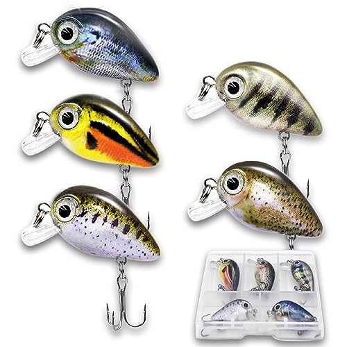 SHINETAO 5PCS Micro Crankbait Fishing Lures for Bass Trout Topwater Lures Kit Slow Sinking Durable Vib Set for Fishing Lovers Pocket Mini Lure Fishing Tackle Kits for Children