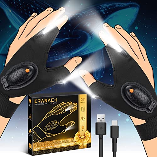 Rechargeable Flashlight Gloves Gifts for Men - Led Light Glove Fishing Gifts for Christmas Birthday Lighted Gloves Husband Guy Cool Gadgets Tools Stocking Stuffers for Camping Running Repairing
