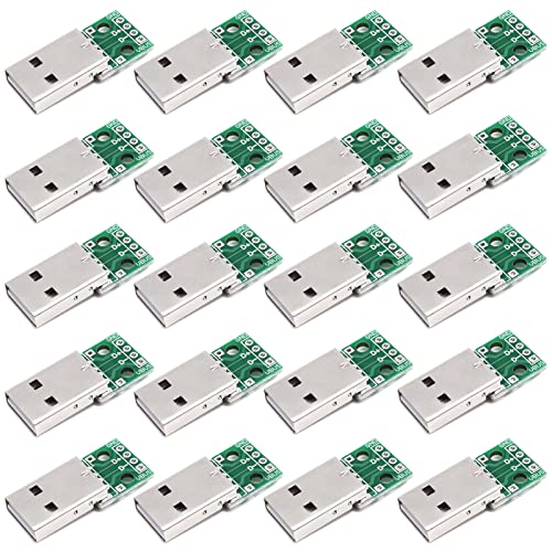 Teansic USB-A Male to DIP Breakout Board Adapter, 4 pin for 2.54mm PCB Board Module, Pack of 20
