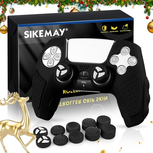 SIKEMAY PS5 Controller Cover Skin Case, Directly Applicable for PS5 Charger, Anti-Slip Sweatproof Silicone Protective for Playstation 5 Dualsense Controller with Thumb Grips Caps x 10 (Black)