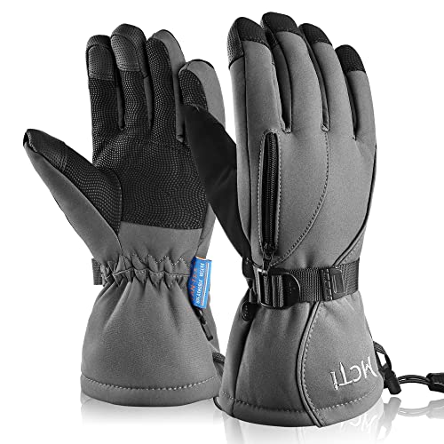 MCTi Waterproof Mens Ski Gloves Winter Warm 3M Thinsulate Snowboard Snowmobile Cold Weather Gloves Grey Medium