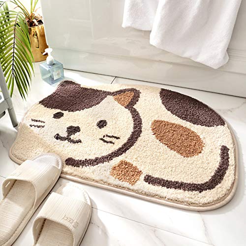 Ankah Shower, Tub, Bath Mat, Bathroom Rug, Non-Slip, Absorbent, Adorable Design Cat-Picture Door Soft Mat Dry Carpet, 18' x 26', Beige