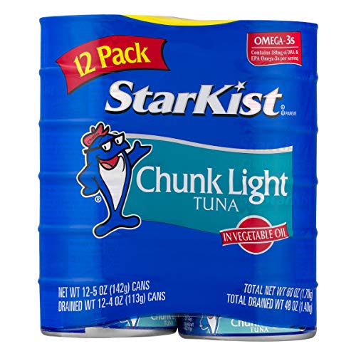 StarKist Chunk Light Tuna in Oil, 5 oz (12 Pack) Canned Tuna Fish, Wild Caught, Gluten Free, Ready to Eat, Perfect for Salads, Keto Meals and Snacks, with 20g Protein & 90 Calories Per Serving