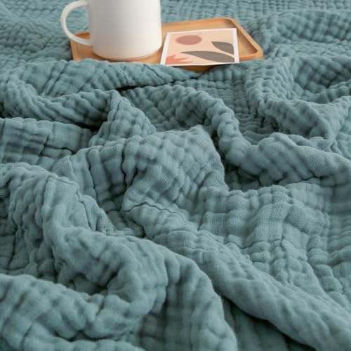 EMME Muslin Throw Blanket 100% Cotton Blankets for Couch Breathable Gauze All Season Soft and Lightweight Pre-Washed (Teal, 50'x70')