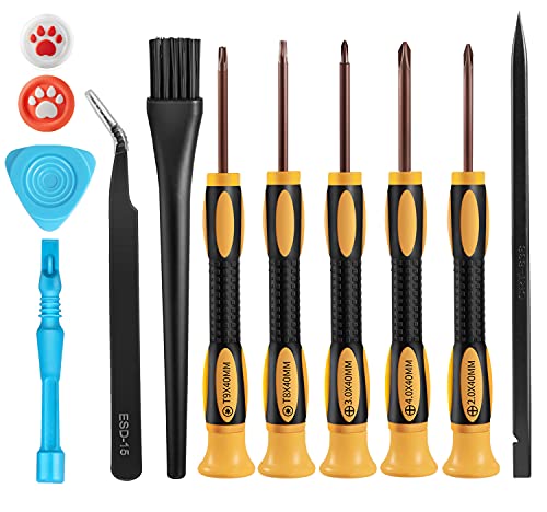 Cleaning Repair Tool Kit for PS4 PS5 - 12 in 1 TR8 TR9 T8 T9 Torx Security Screwdriver with PH00 PH0 PH1 Set, Thumb Cap, Tear Down Accessories for Playstation 4 5 3 PS3 Console, Controller