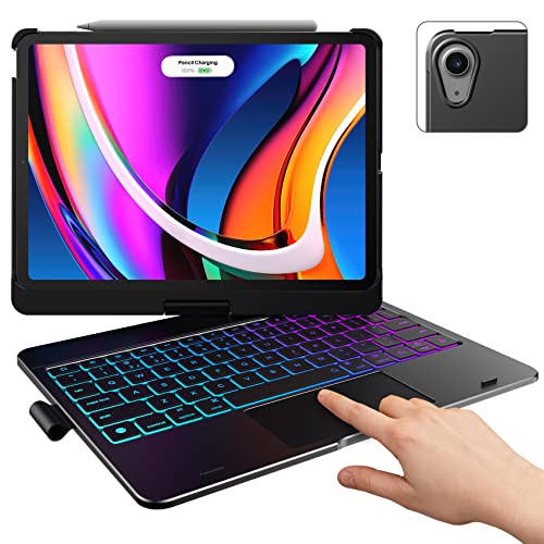 typecase Touch Case with Keyboard for iPad Air 5th Generation (10.9-inch, 2022): Trackpad - 360° Rotatable - Wireless Backlit Keyboard Case with Pencil Holder for iPad Air 4th Gen - Black