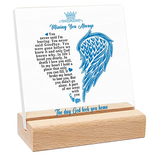 Sympathy Gift, Loss of Loved One Loss of Family Member Condolence Gifts Sentimental Gifts for Home Table Decorations - Clear Plaque Sign With Wooden Stand (blue wings style)