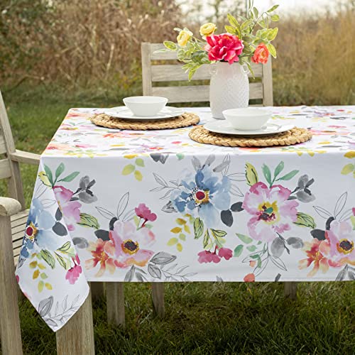 Benson Mills Spillproof Floral Spring/Summer Heavyweight Fabric Indoor Outdoor Tablecloth, Outdoor Table Cloth for Rectangle tables, Picnic/Patio table covers (Harper, 60' X 104' Rectangular)