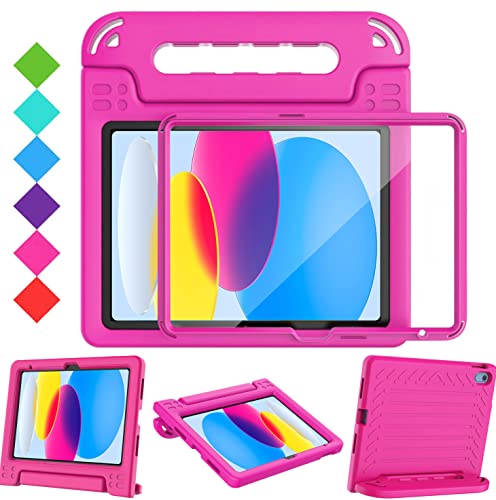 BMOUO Kids Case for iPad 10th Generation 10.9' 2022 - with Built in Screen Protector, Shockproof Light Weight Covertible Handle Stand 10.9 inch iPad 10th Generation Case for Kids Toddlers Boys, Rose