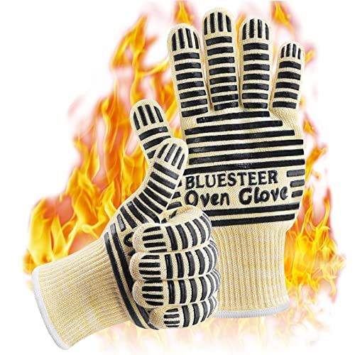 Oven Gloves, Heat Resistant 540 Degrees Grilling Gloves, Hot Surface Handler Non-Slip Silicone Oven Mitts with Fingers, BBQ Gloves for Cooking/Kitchen/Baking, Pack of 2