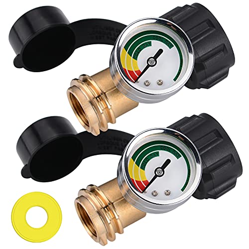 INZIZIK UPGRADED Propane Tank Gauge Level Indicator 2 PCS with Color Coded Dial for 5lb-40lb Propane Tank, Propane Gas Pressure Gauge with QCC1/ Type1 Connection for Gas Grill, Cylinder, RV Camper etc