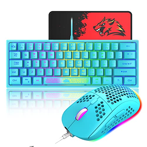 60% Gaming Keyboard and Mouse Combo Samll Mini RGB Backlight Mechanical Feeling and Honeycomb Optical Mouse, Mouse pad for Gamers and Typists