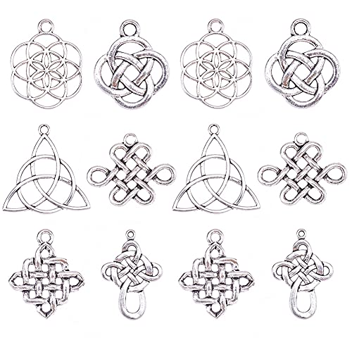 PH PandaHall 60pcs Celticing Knot Charms, 6 Style Cross Charms Beads Irish Traditional Pendants Tibetan Alloy Charms Chinese Knot Pendants Connectors for DIY Bracelet Necklace Ornament Jewelry Making