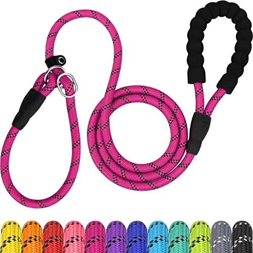 TagME Slip Leads for Dogs, 6 FT Heavy Duty Dog Leash with Padded Handle, Strong Rope No Pull Pet Training Leash for Medium Dogs,Hot Pink