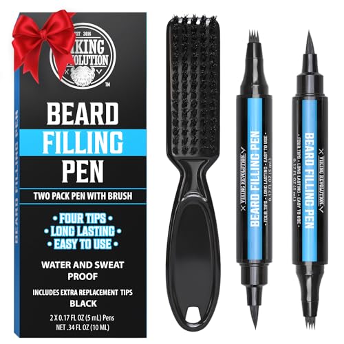Viking Revolution Beard Pen (2 Pack) - Black Beard Pencil Filler for Men Lapiz para Barba de Hombre - Beard Filler for Men Waterproof Beard Filling Pen Kit - Long Lasting Beard Filler Pen with Brush