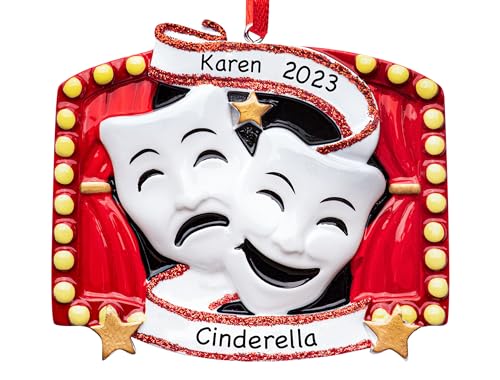 UniqXmas Personalized Theater Christmas Ornament 2023 - Free Customization | White Theater Masks for Xmas Tree - Drama Comedy Tragedy Broadway Show Masks | Unique Keepsake Gift - Custom Name & Year
