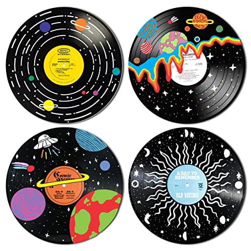 HK Studio Vintage Decor Records for Wall Aesthetic 11.4' Pack 4 - PVC, Actual Vinyl Size Indie Record Wall Decor for Dorm, Teen Room Decor Aesthetic Vintage - Hippie Room Decor