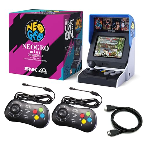 SNK Neo Geo Mini International Arcade and 2 Black Controllers Set [Included HDMI Cable], 40 Pre-Loaded Classic SNK Games: The King of The Fighters / Metal SLUG and More