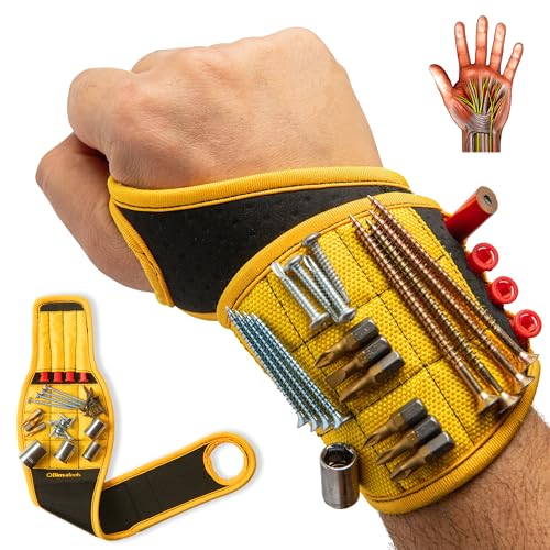 BINYATOOLS Magnetic Wristband with Super Strong Magnets Holds Screws, Nails, Drill Bit. Unique Wrist Support Design Cool Handy Gadget Gifts for Fathers, Boyfriends, Handyman, Electrician