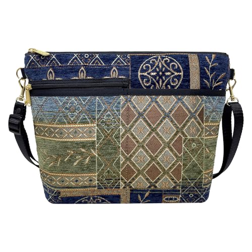 Danny K. Women's Tapestry Bag Shoulder Handbag, Large Zipper Purse Handmade in the USA (Neptune/Blue)