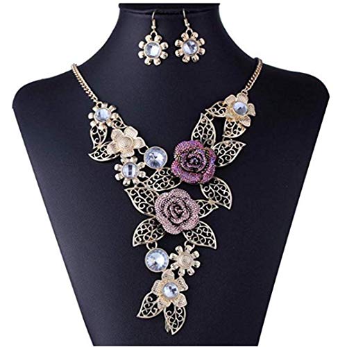 SANITRO Women's Vintage Flower Rose Gold Necklace Statement Earrings Jewelry Set