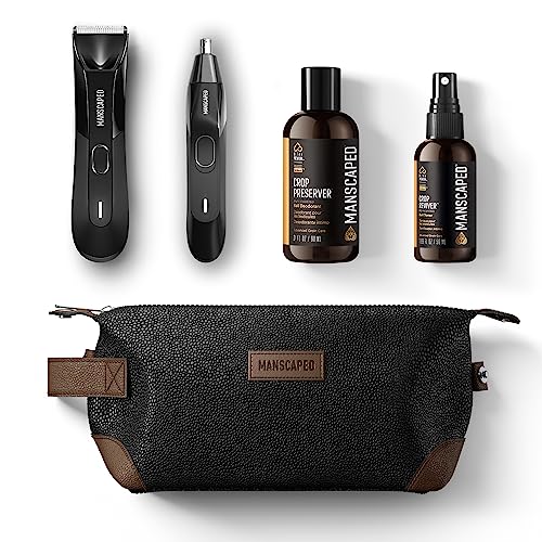 MANSCAPED Grooming Essentials 4.0 Includes The Lawn Mower 4.0 Groin Hair Trimmer, Weed Whacker 2.0 Nose Hair Trimmer, Crop Preserver Ball Deodorant, Crop Reviver Spray Toner, Shed Toiletry Bag