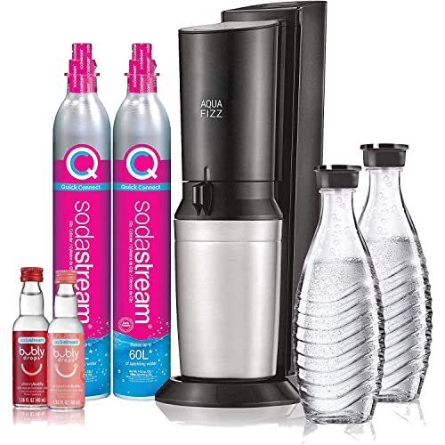 SodaStream Aqua Fizz Sparkling Water Maker Bundle (Black), with Co2, Glass Carafes, & bubly drops Flavors